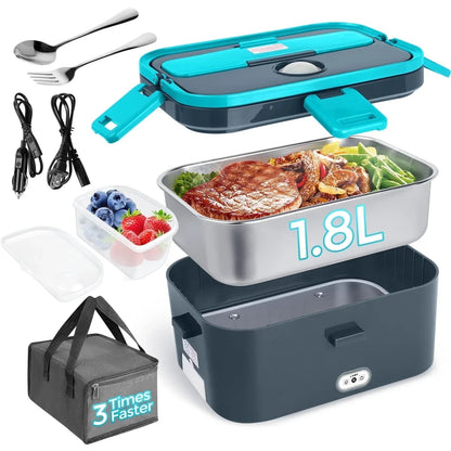 Livhil Electric Lunch Box Food Heater, Portable Food Warmer, Hot Lunch Warmer Heated Lunch Box for Adults, 60W 1.8L 12V-24V 110V Stainless Steel Container Portable Food Heater (Green+Royal Blue)