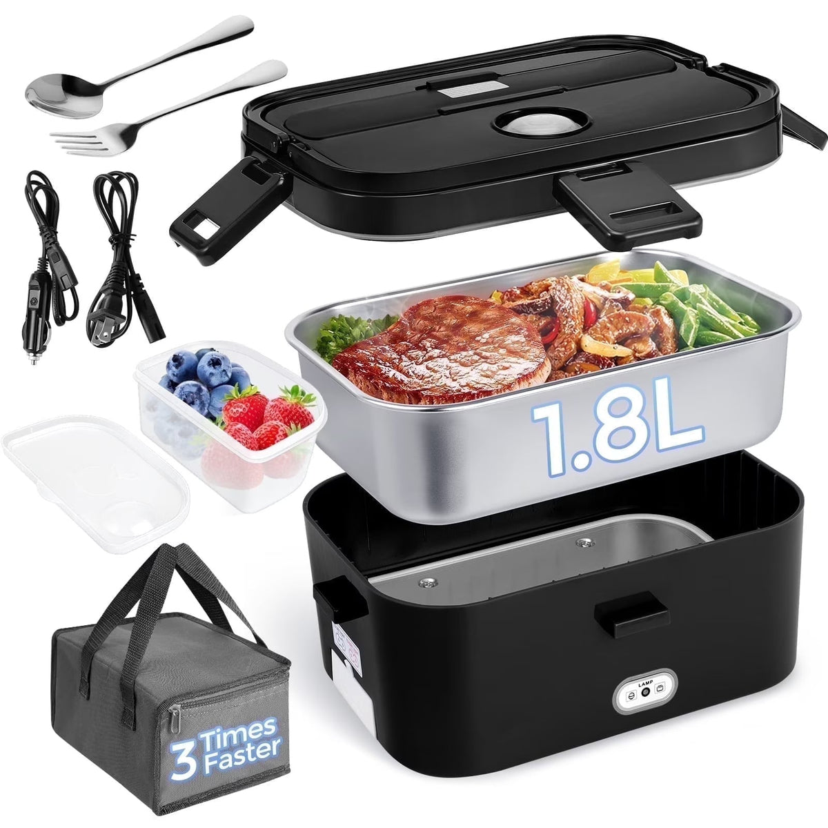 Livhil Electric Lunch Box Food Heater, Portable Food Warmer, Hot Lunch Warmer Heated Lunch Box for Adults, 60W 1.8L 12V-24V 110V Stainless Steel Container Portable Food Heater (Green+Royal Blue)