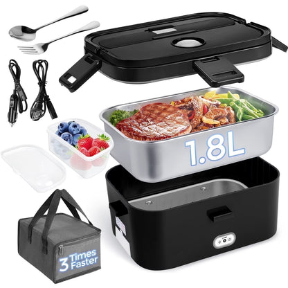 Livhil Electric Lunch Box Food Heater, Portable Food Warmer, Hot Lunch Warmer Heated Lunch Box for Adults, 60W 1.8L 12V-24V 110V Stainless Steel Container Portable Food Heater (Green+Royal Blue)