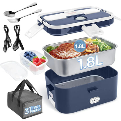Livhil Electric Lunch Box Food Heater, Portable Food Warmer, Hot Lunch Warmer Heated Lunch Box for Adults, 60W 1.8L 12V-24V 110V Stainless Steel Container Portable Food Heater (Green+Royal Blue)