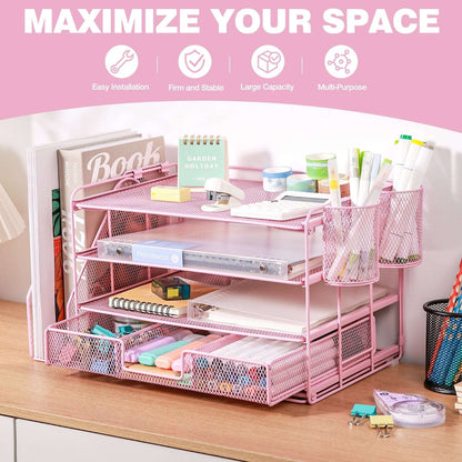 Livhil Desktop Organizer 4-Tier Desk Organizers Sets and Storage, File Organizers for Desk Drawer Organizer, Paper Organizer for Desk