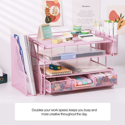 Livhil Desktop Organizer 4-Tier Desk Organizers Sets and Storage, File Organizers for Desk Drawer Organizer, Paper Organizer for Desk