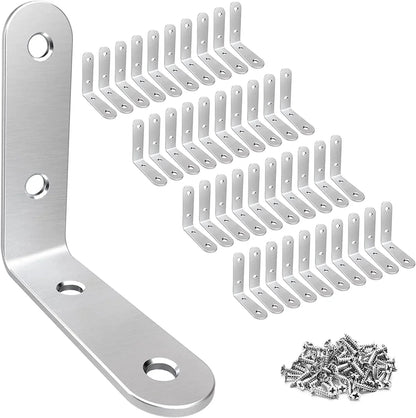 20-Pack Stainless Steel L Shape Brackets, 2" x 2" Corner Brace, Heavy Duty L Brackets for Shelves, Wood and Furniture, Right Angle Brackets with Enough Screws & Anchors