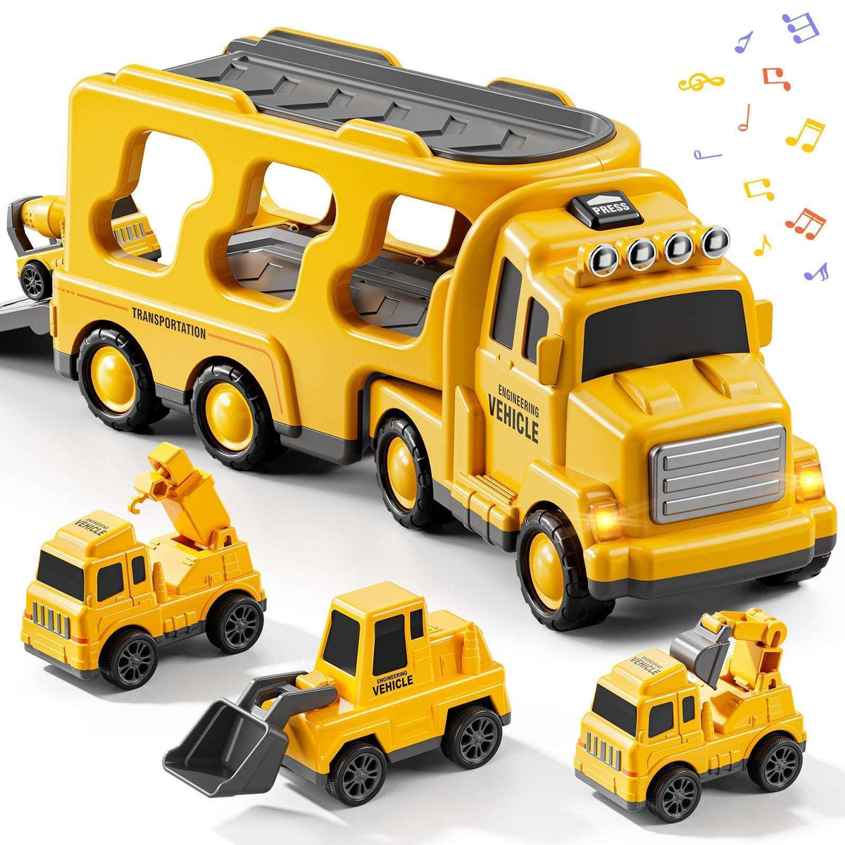 Lucky Doug Small Transport Truck Toys for Toddlers Ages 1-3-5, 5 in 1 Carrier Truck Toys with Light and Sound, Boys Birthday Gift Toys for a 2 3 4 5