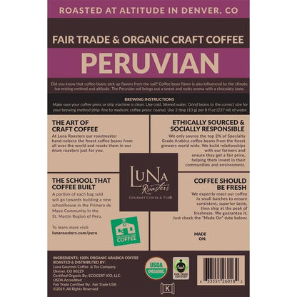 Luna Roasters Medium Roast Organic Peruvian Whole Bean Coffee, 30 oz.
