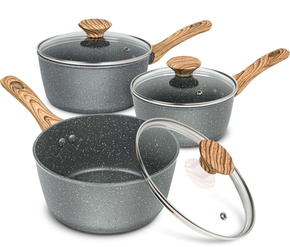 MICHELANGELO Sauce Pan with Lid, Nonstick Saucepans 1.5QT&2QT&3QT, Granite Sauce Pan 3 Piece, Stone Saucepan Set, Small Pot with Lid, Nonstick Sauce Pot Set