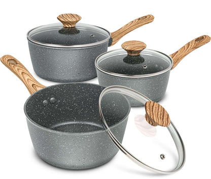 MICHELANGELO Sauce Pan with Lid, Nonstick Saucepans 1.5QT&2QT&3QT, Granite Sauce Pan 3 Piece, Stone Saucepan Set, Small Pot with Lid, Nonstick Sauce Pot Set