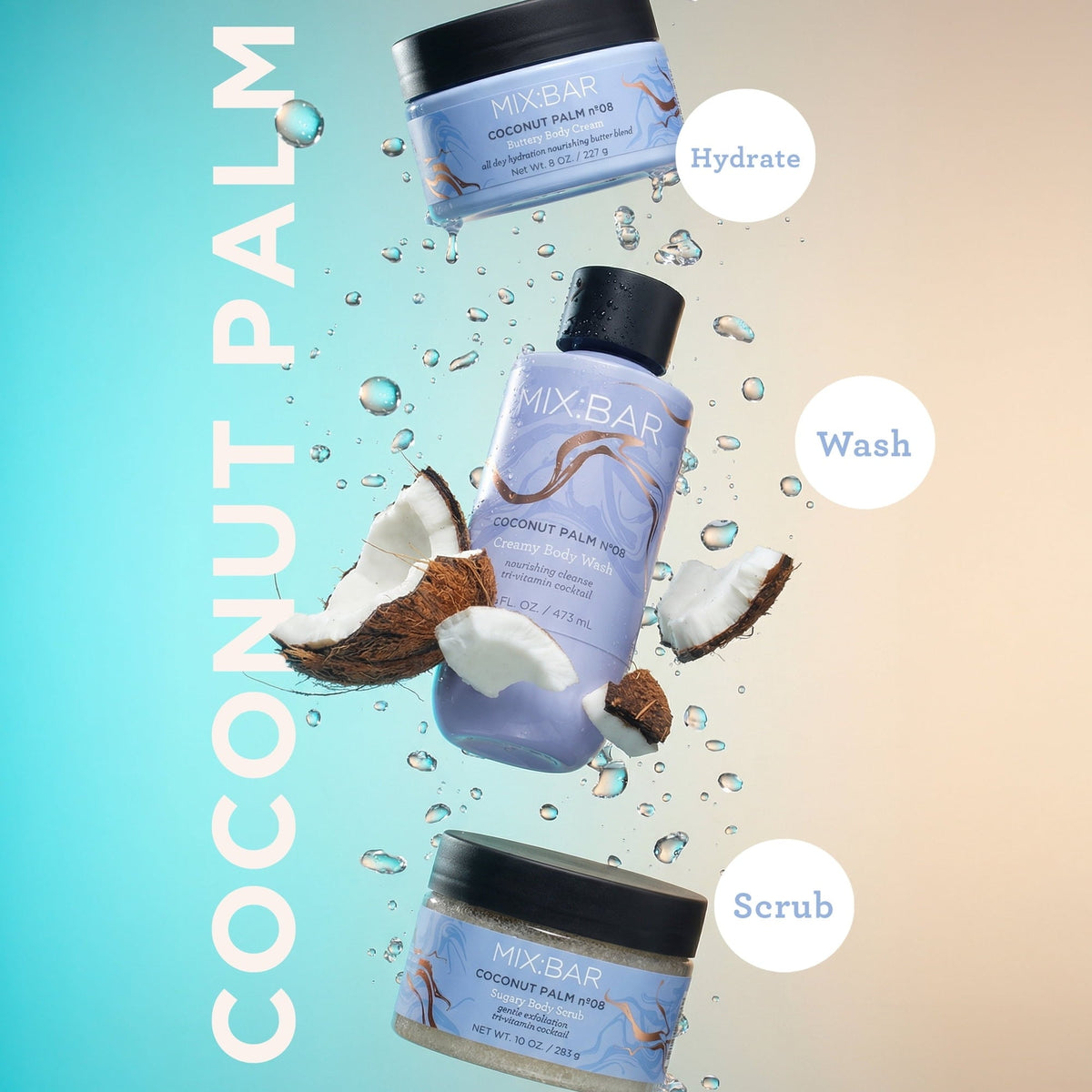 MIX:BAR Coconut Palm Exfoliating Vitamin E Body Scrub, 10fl oz (3 PACK )