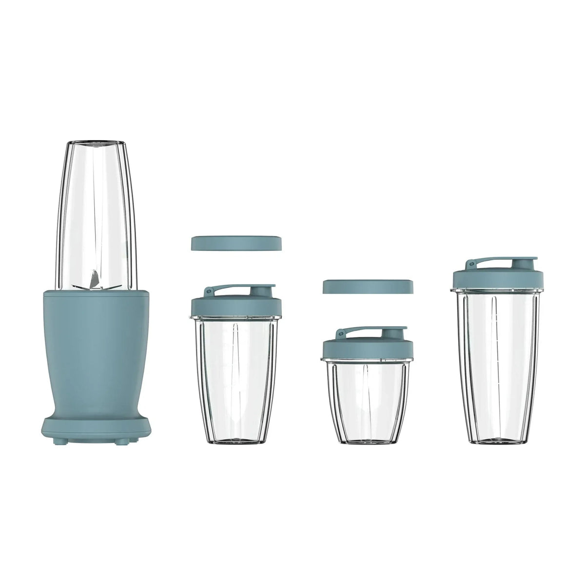 Mainstays 10-Piece Blender Set, Blue Cameo, 300W, with 3 Jars (10oz, 16oz, 18oz), 2 Drinking Lids, Stainless Steel Blade
