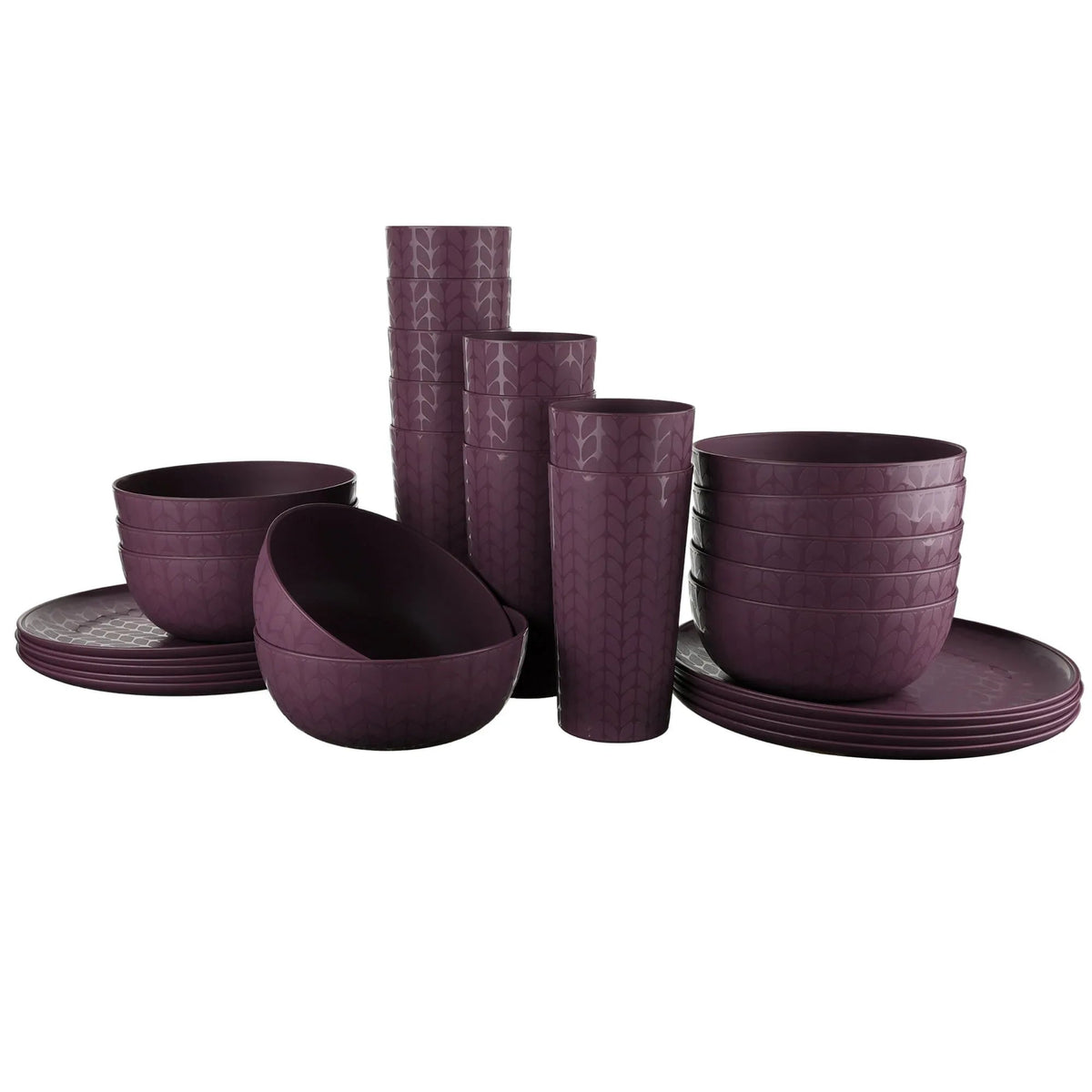 Mainstays 30-Piece Plastic Braided Pattern Dinnerware Bundle Set, Navy