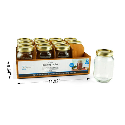 Mainstays Mason Jars, Regular Mouth Half Pint Canning Jars with Lids and Rings, 12-Pack Small Glass Jars for Home Canning and Preserving