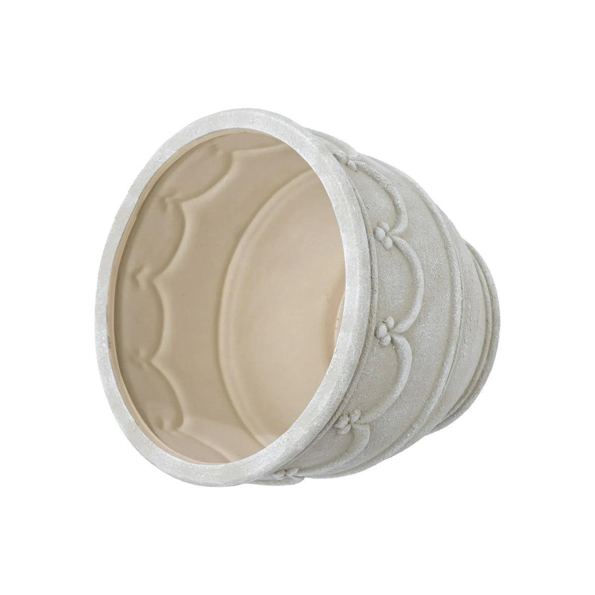 My Texas House Ceramic Retro Planter, Wave Embossed, Cream