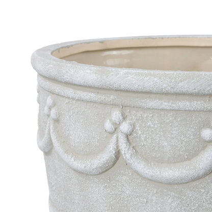My Texas House Ceramic Retro Planter, Wave Embossed, Cream