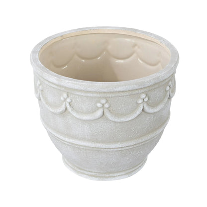 My Texas House Ceramic Retro Planter, Wave Embossed, Cream