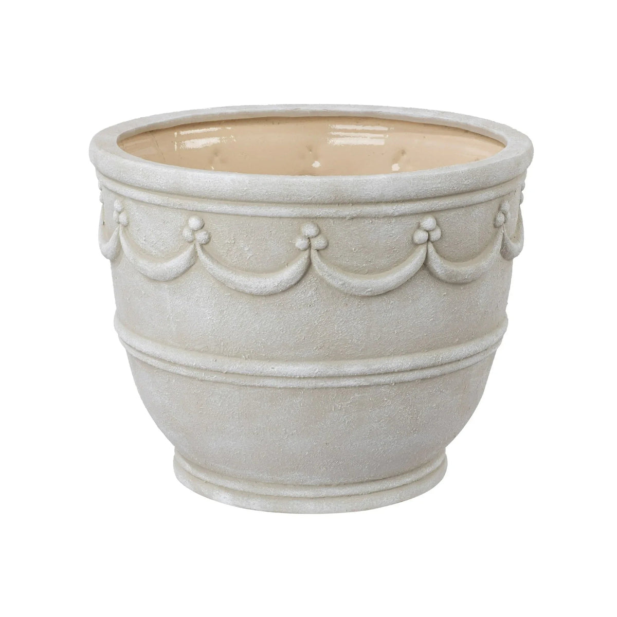 My Texas House Ceramic Retro Planter, Wave Embossed, Cream