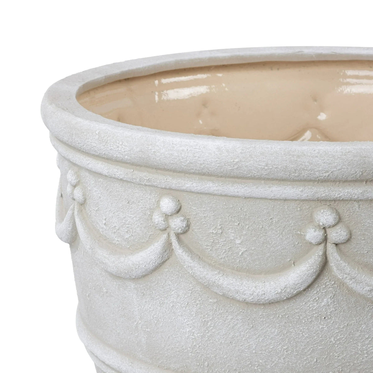 My Texas House Ceramic Retro Planter, Wave Embossed, Cream