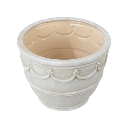 My Texas House Ceramic Retro Planter, Wave Embossed, Cream