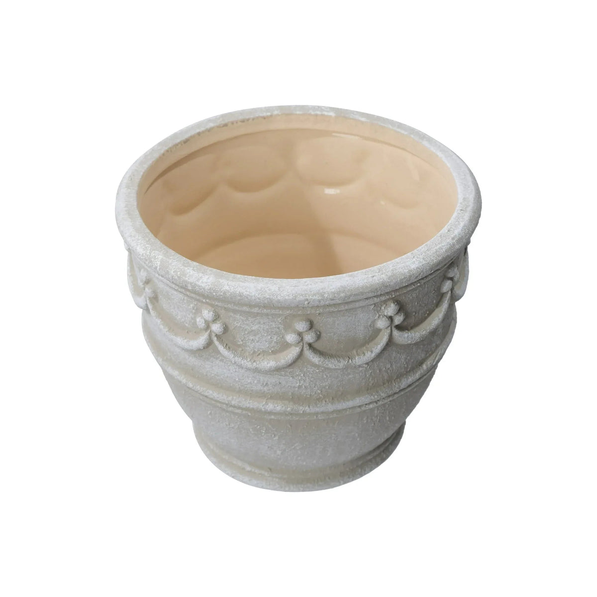 My Texas House Ceramic Retro Planter, Wave Embossed, Cream