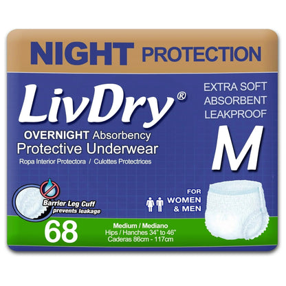 LivDry Overnight Adult Diapers for Women and Men, Max Protection Incontinence Underwear