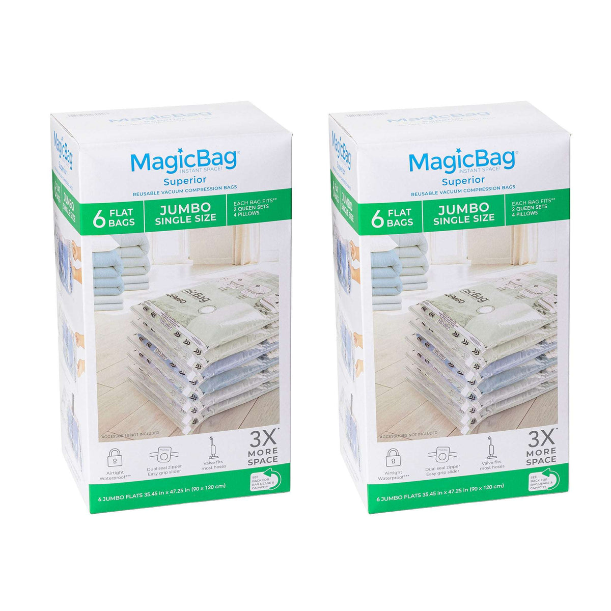 MagicBag Jumbo Vacuum Storage Bags, 4 Pack Flat Compression Bags for Bedding, Space Saving & Airtight