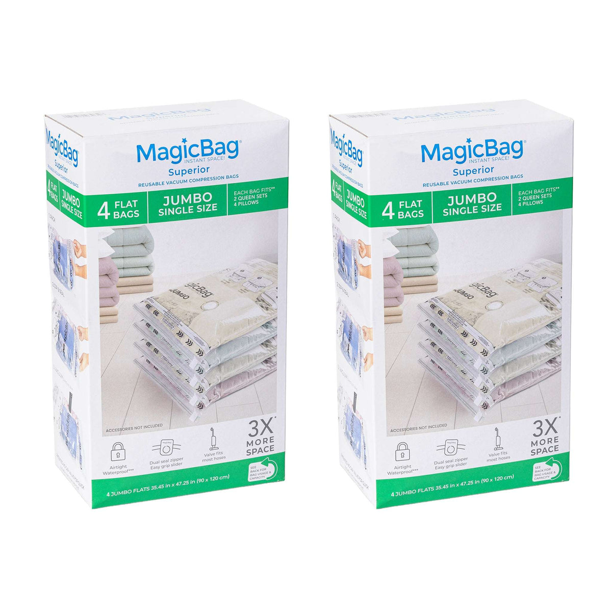 MagicBag Jumbo Vacuum Storage Bags, 4 Pack Flat Compression Bags for Bedding, Space Saving & Airtight