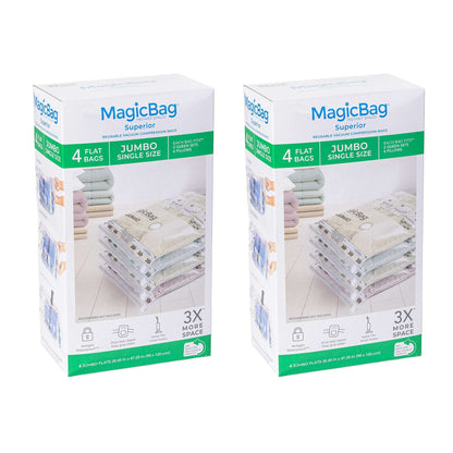 MagicBag Jumbo Vacuum Storage Bags, 4 Pack Flat Compression Bags for Bedding, Space Saving & Airtight