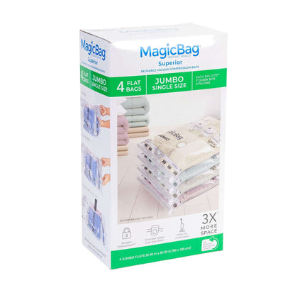 MagicBag Jumbo Vacuum Storage Bags, 4 Pack Flat Compression Bags for Bedding, Space Saving & Airtight