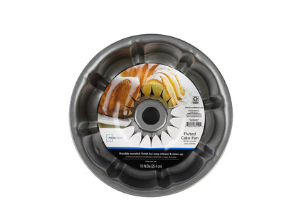 Mainstays 10" Round Nonstick Carbon Steel Fluted Cake Pan, Gray