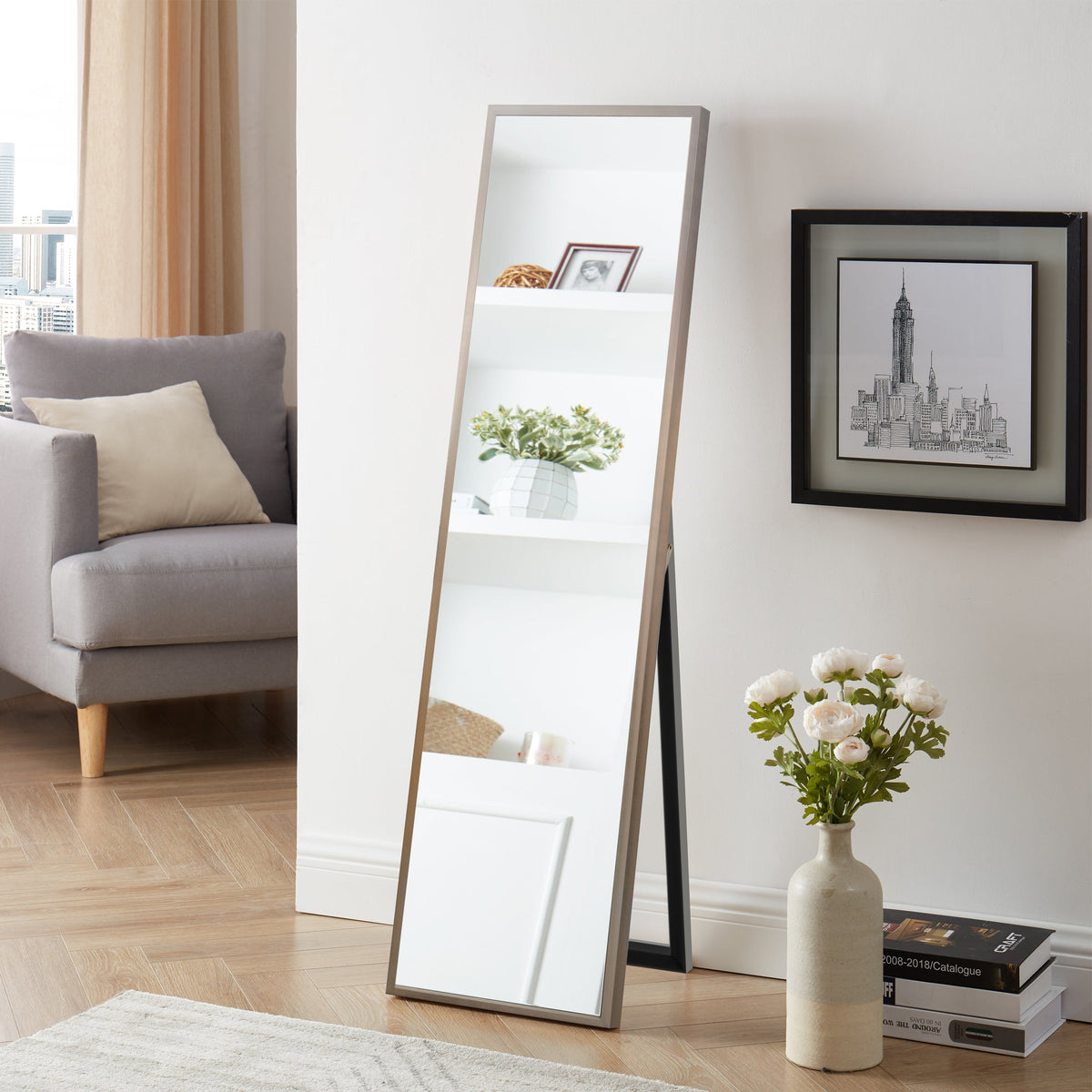 Mainstays 17” x 58” Black Framed Full Length Floor Mirror for Living Room and Bedroom