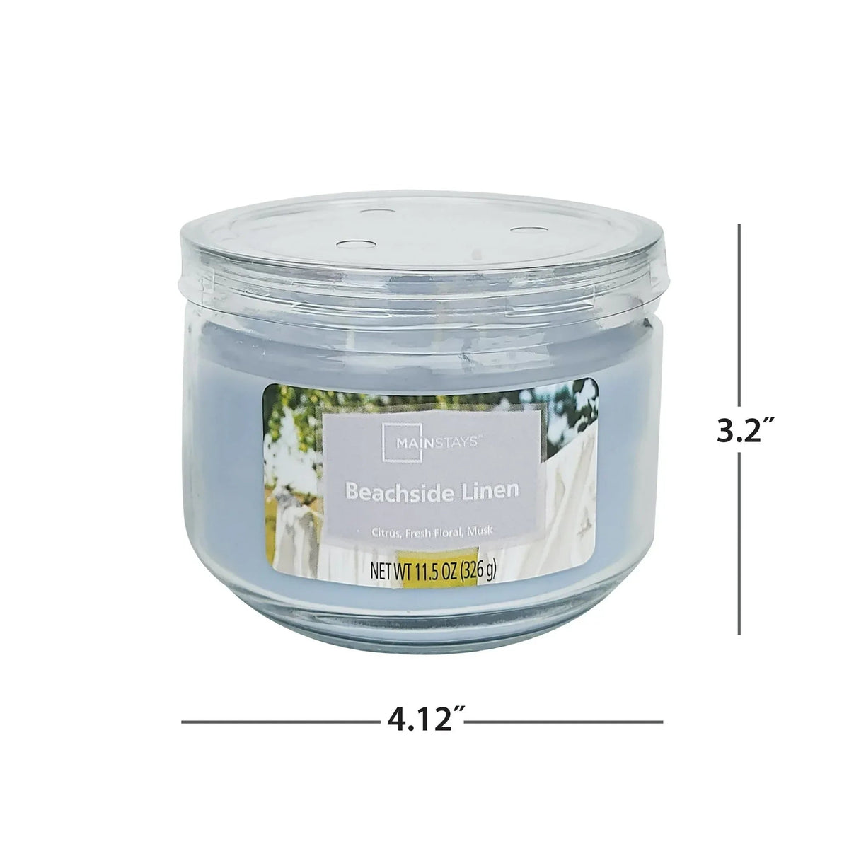 Mainstays 3-Wick Glass Jar Candle, Beachside Linen, Blue, 11.5 oz