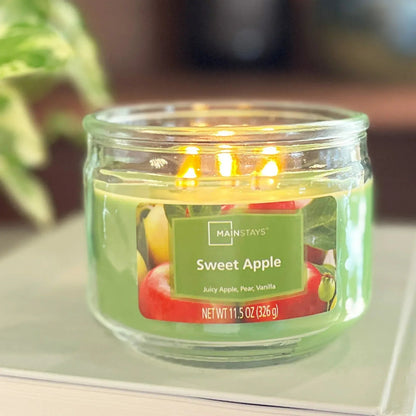Mainstays 3-Wick Glass Jar Candle, Sweet Apple, Green, 11.5 oz