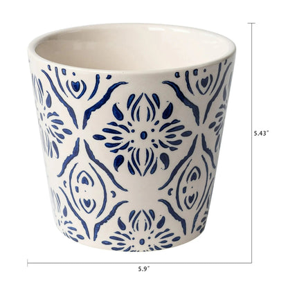 Mainstays 6" x 6" x 5.5" Round Blue Ceramic Medallion Plant Planter