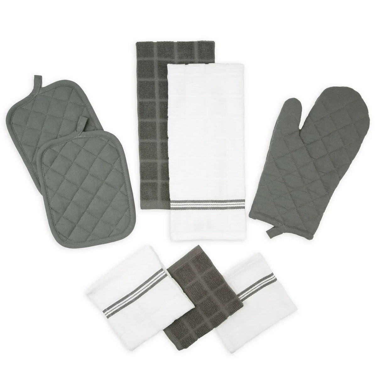 Mainstays 8-Piece Cotton Kitchen Towel, Dishcloth, Oven Mitt, and Pot Holder Set, Black