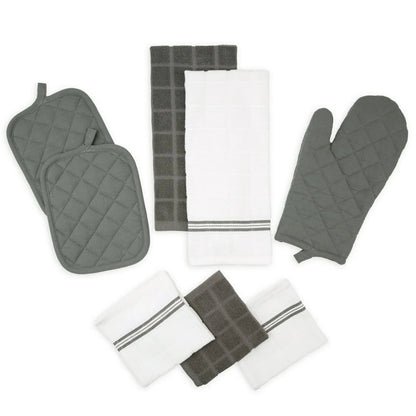 Mainstays 8-Piece Cotton Kitchen Towel, Dishcloth, Oven Mitt, and Pot Holder Set, Black