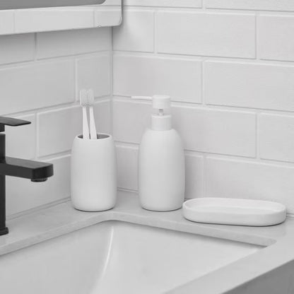 Mainstays Ceramic Stoneware Bath Accessories 3-Piece Set, Blue – Soap Pump Dispenser, Tumbler, and Accessory Tray