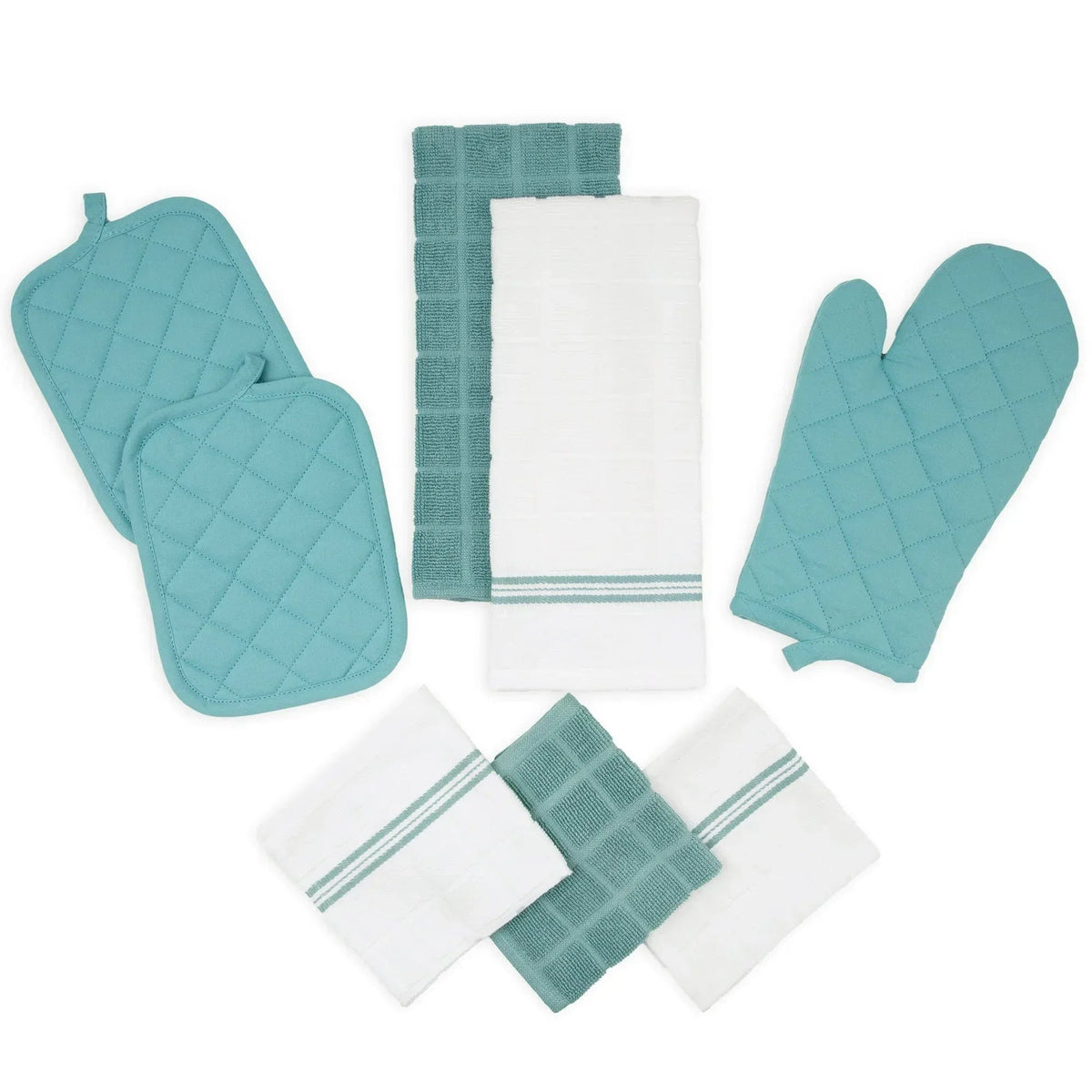Mainstays 8-Piece Cotton Kitchen Towel, Dishcloth, Oven Mitt, and Pot Holder Set, Black