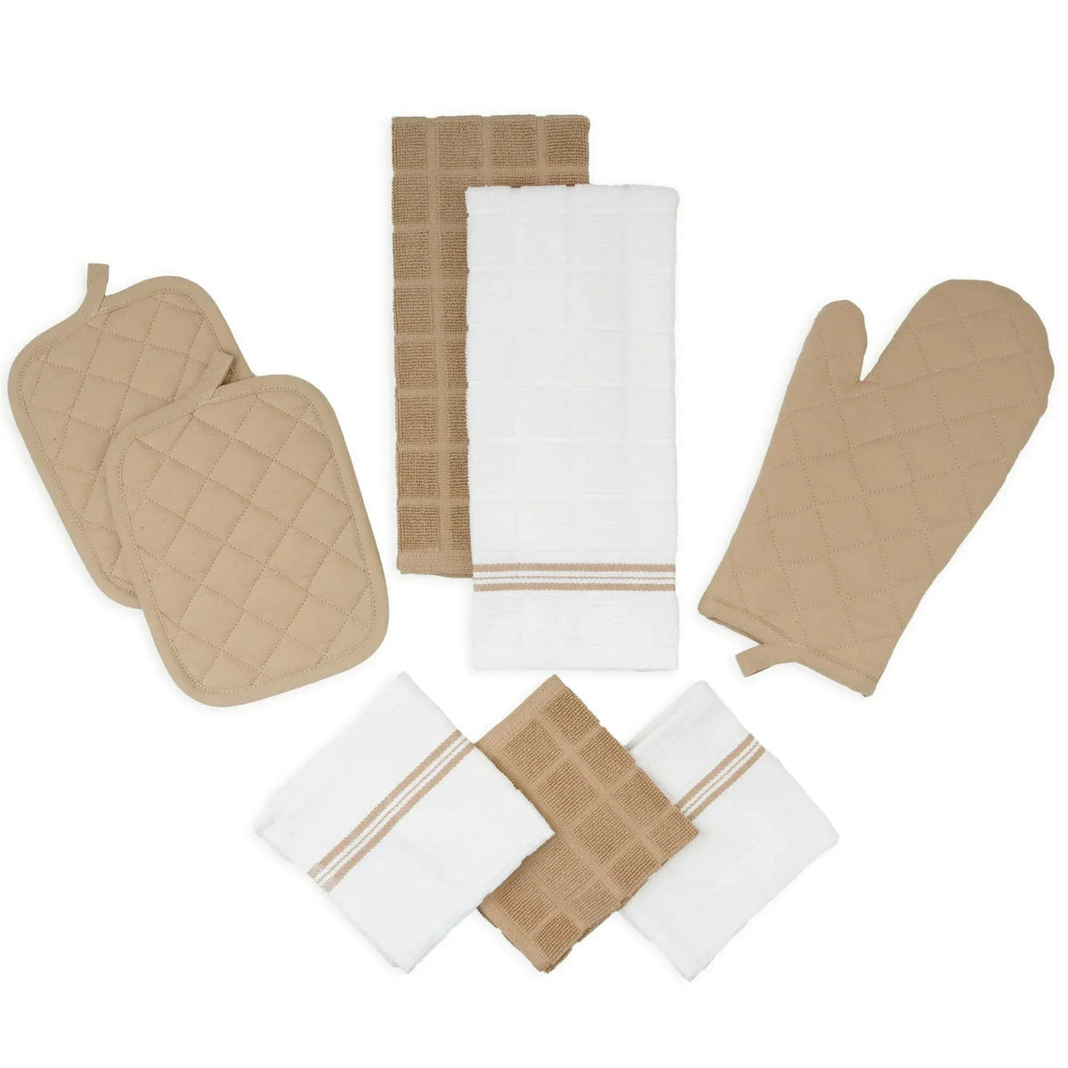 Mainstays 8-Piece Cotton Kitchen Towel, Dishcloth, Oven Mitt, and Pot Holder Set, Black