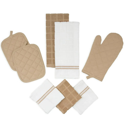 Mainstays 8-Piece Cotton Kitchen Towel, Dishcloth, Oven Mitt, and Pot Holder Set, Black
