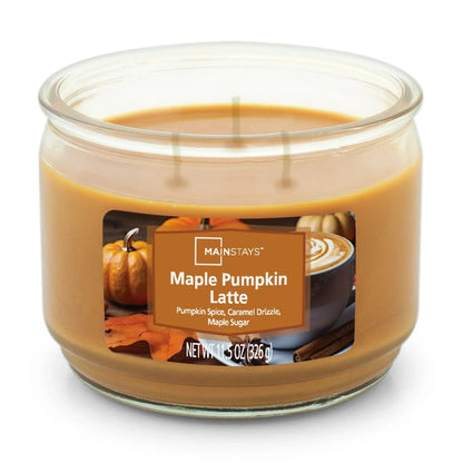 Mainstays 3-Wick Glass Jar Candle, Maple Pumpkin Latte, 11.5 oz