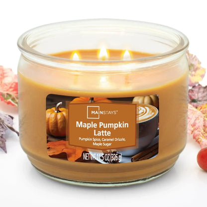 Mainstays 3-Wick Glass Jar Candle, Maple Pumpkin Latte, 11.5 oz