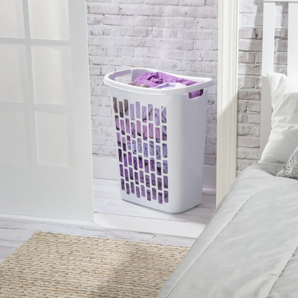 Mainstays Rectangular Open Plastic Hamper, for Narrow Spaces, White, Adult