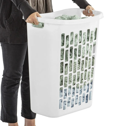 Mainstays Rectangular Open Plastic Hamper, for Narrow Spaces, White, Adult