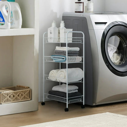 Mainstays Rolling 4-Tier Metal Laundry Basket Cart, White, Adult