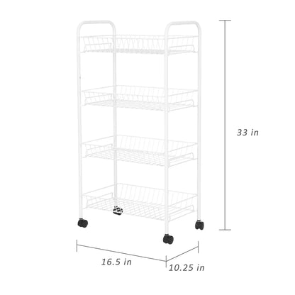 Mainstays Rolling 4-Tier Metal Laundry Basket Cart, White, Adult