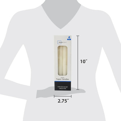 Mainstays Single Wick 10" Taper Candle, Unscented, Ivory, 4 Pack