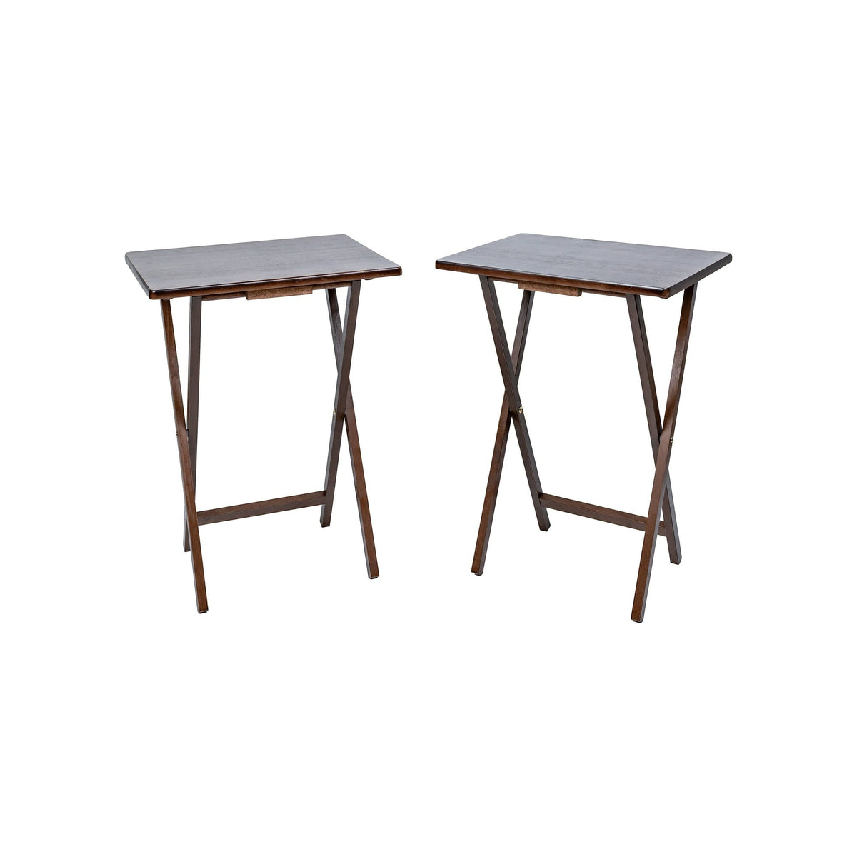Mainstays Modern Indoor Folding Tray Table Set of 2, Walnut Finish, Solid Rubberwood, 19 x 14.5 x 26 Inches
