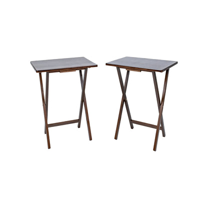 Mainstays Modern Indoor Folding Tray Table Set of 2, Walnut Finish, Solid Rubberwood, 19 x 14.5 x 26 Inches