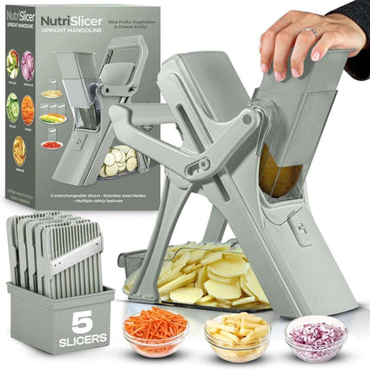 Emson Mandoline Slicer for Kitchen, All in 1 Mandolin Slicer for Food Works as Potato Slicer, Vegetable Slicer, Mandoline Food Slicer, French Fry Cutter with 5 Blades and Storage Container, Gray