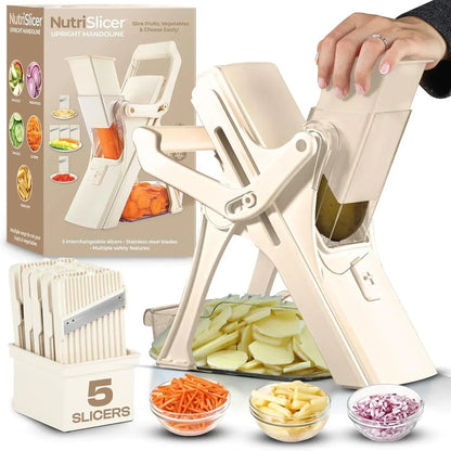 Emson Mandoline Slicer for Kitchen, All in 1 Mandolin Slicer for Food Works as Potato Slicer, Vegetable Slicer, Mandoline Food Slicer, French Fry Cutter with 5 Blades and Storage Container, Gray
