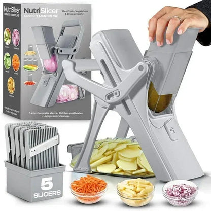 Emson Mandoline Slicer for Kitchen, All in 1 Mandolin Slicer for Food Works as Potato Slicer, Vegetable Slicer, Mandoline Food Slicer, French Fry Cutter with 5 Blades and Storage Container, Gray